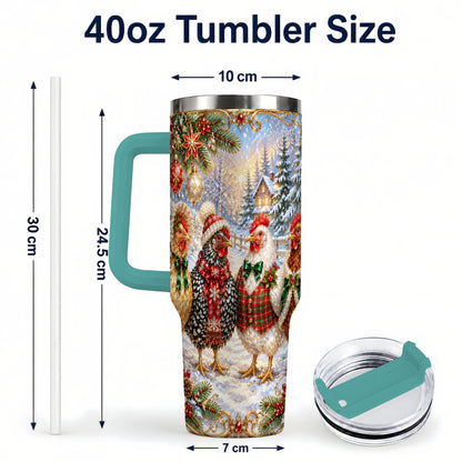 #pl[40oz|Green] Christmas Chicken 40oz Tumbler, Hen Stainless Steel Travel Cup