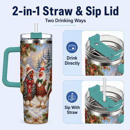 #pl[40oz|Green] Christmas Chicken 40oz Tumbler, Hen Stainless Steel Travel Cup