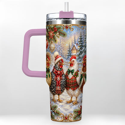 #pl[40oz|Pink] Christmas Chicken 40oz Tumbler, Hen Stainless Steel Travel Cup