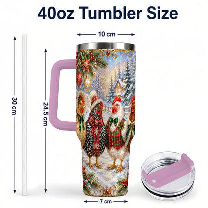 #pl[40oz|Pink] Christmas Chicken 40oz Tumbler, Hen Stainless Steel Travel Cup