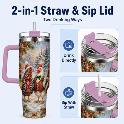 #pl[40oz|Pink] Christmas Chicken 40oz Tumbler, Hen Stainless Steel Travel Cup