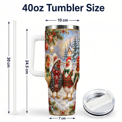 #pl[40oz|White] Christmas Chicken 40oz Tumbler, Hen Stainless Steel Travel Cup