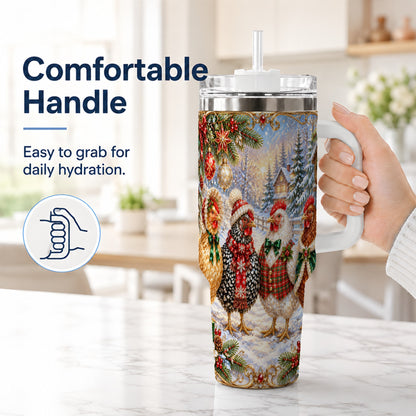 #pl[40oz|White] Christmas Chicken 40oz Tumbler, Hen Stainless Steel Travel Cup