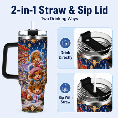 #pl[40oz|Black] Christmas Highland Cow 40oz Tumbler, Cute Cow Stainless Steel Travel Cup
