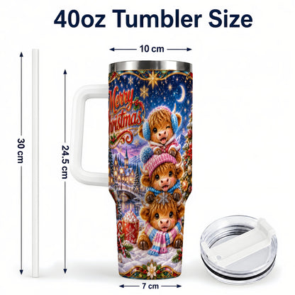 #pl[40oz|White] Christmas Highland Cow 40oz Tumbler, Cute Cow Stainless Steel Travel Cup