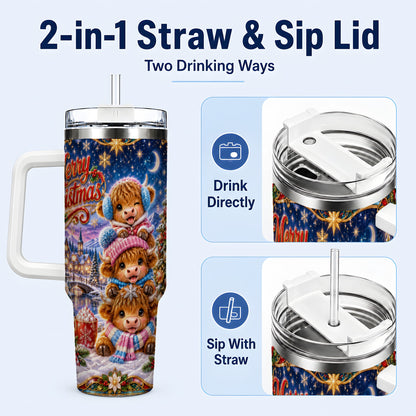 #pl[40oz|White] Christmas Highland Cow 40oz Tumbler, Cute Cow Stainless Steel Travel Cup