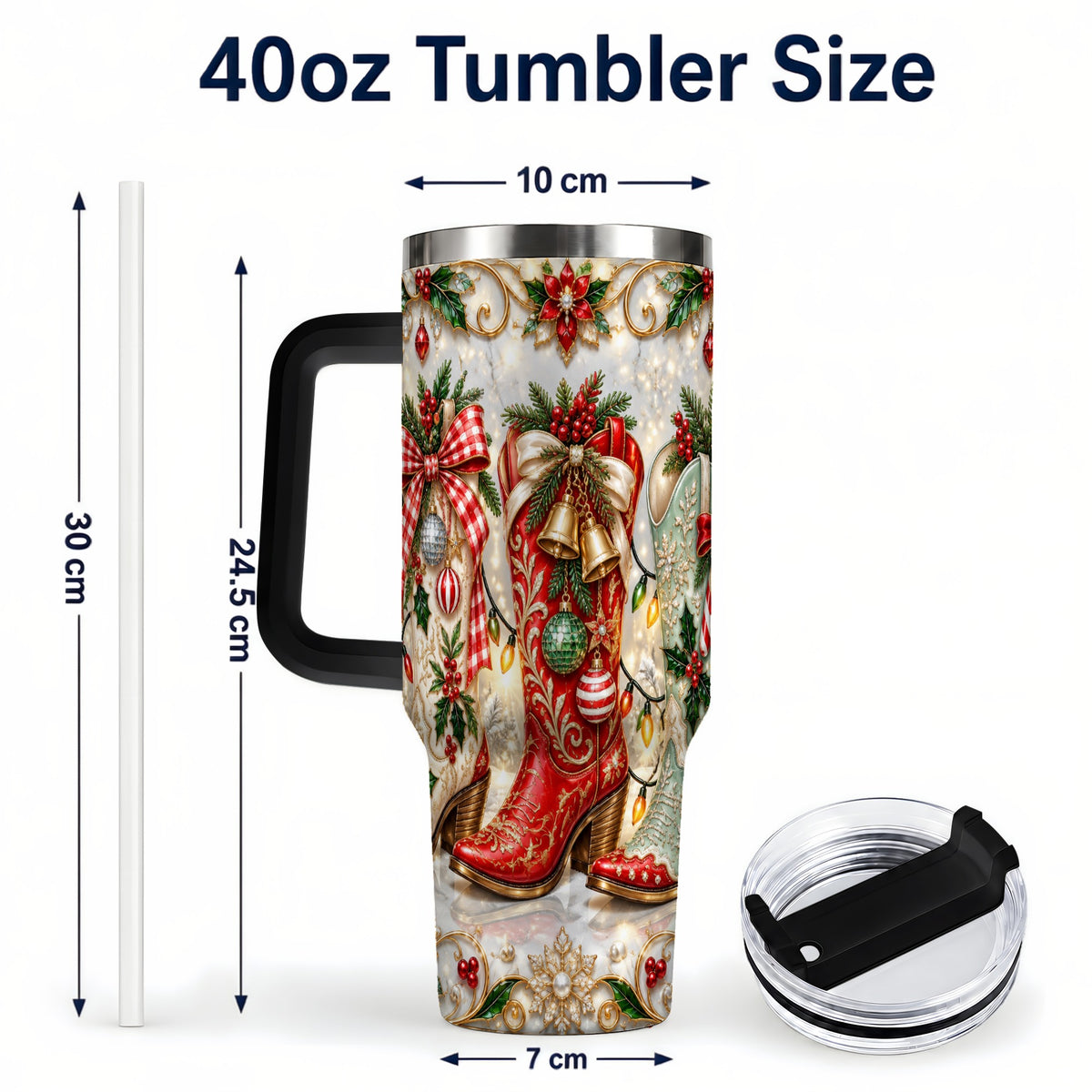 #pl[40oz|Black] Christmas Cowboy Boots 40oz Tumbler, Western Stainless Steel Travel Cup