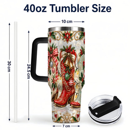 #pl[40oz|Black] Christmas Cowboy Boots 40oz Tumbler, Western Stainless Steel Travel Cup