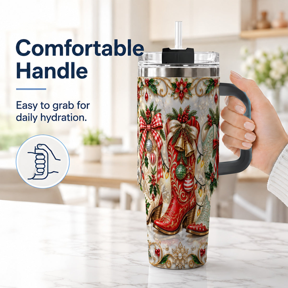 #pl[40oz|Black] Christmas Cowboy Boots 40oz Tumbler, Western Stainless Steel Travel Cup