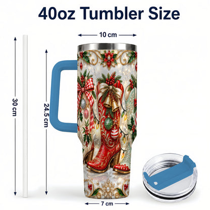 #pl[40oz|Blue] Christmas Cowboy Boots 40oz Tumbler, Western Stainless Steel Travel Cup