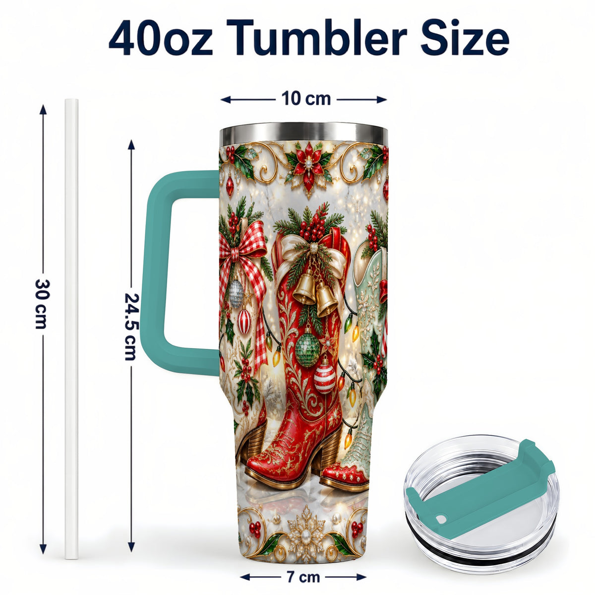 #pl[40oz|Green] Christmas Cowboy Boots 40oz Tumbler, Western Stainless Steel Travel Cup