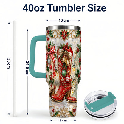 #pl[40oz|Green] Christmas Cowboy Boots 40oz Tumbler, Western Stainless Steel Travel Cup