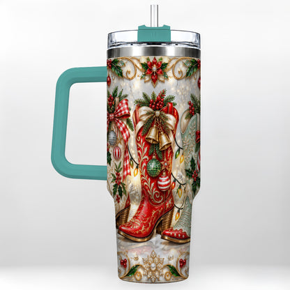 #pl[40oz|Green] Christmas Cowboy Boots 40oz Tumbler, Western Stainless Steel Travel Cup