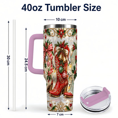 #pl[40oz|Pink] Christmas Cowboy Boots 40oz Tumbler, Western Stainless Steel Travel Cup