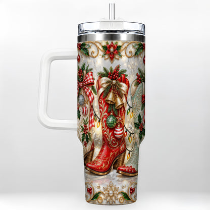 #pl[40oz|White] Christmas Cowboy Boots 40oz Tumbler, Western Stainless Steel Travel Cup