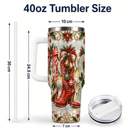 #pl[40oz|White] Christmas Cowboy Boots 40oz Tumbler, Western Stainless Steel Travel Cup
