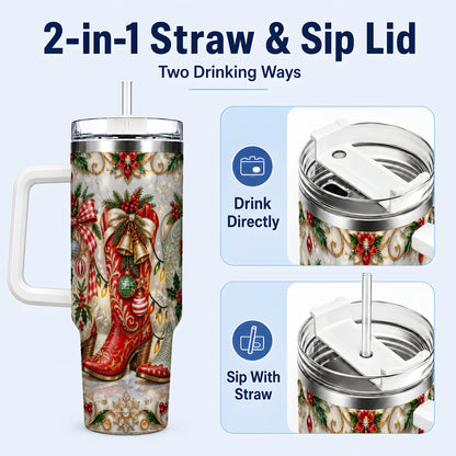 #pl[40oz|White] Christmas Cowboy Boots 40oz Tumbler, Western Stainless Steel Travel Cup