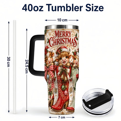 #pl[40oz|Black] Christmas Cow 40oz Tumbler, Cowboy Boots Stainless Steel Travel Cup