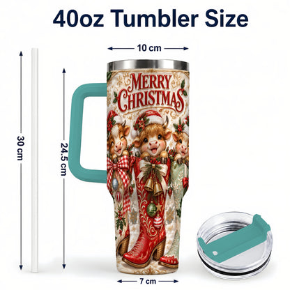 #pl[40oz|Green] Christmas Cow 40oz Tumbler, Cowboy Boots Stainless Steel Travel Cup