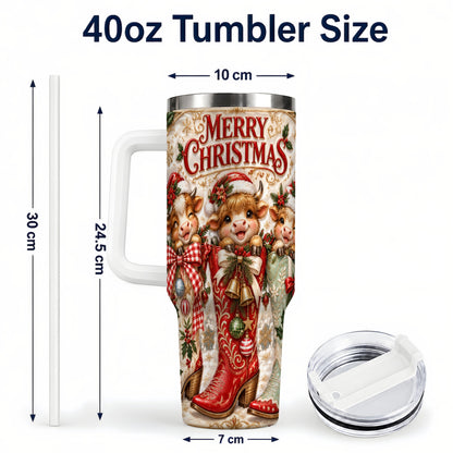 #pl[40oz|White] Christmas Cow 40oz Tumbler, Cowboy Boots Stainless Steel Travel Cup