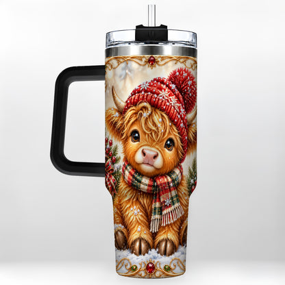 #pl[40oz|Black] Christmas Highland Cow 40oz Tumbler with Handle, Winter Travel Cup