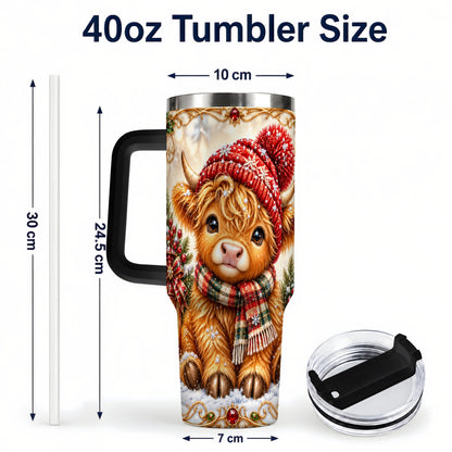 #pl[40oz|Black] Christmas Highland Cow 40oz Tumbler with Handle, Winter Travel Cup