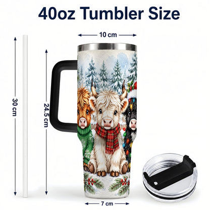 #pl[40oz|Black] Christmas Highland Cattle 40oz Tumbler with Handle, Winter Travel Cup