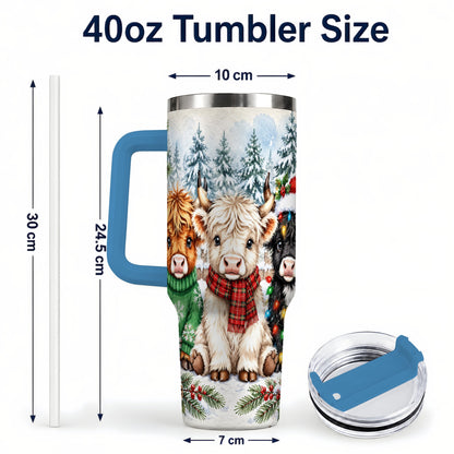 #pl[40oz|Blue] Christmas Highland Cattle 40oz Tumbler with Handle, Winter Travel Cup