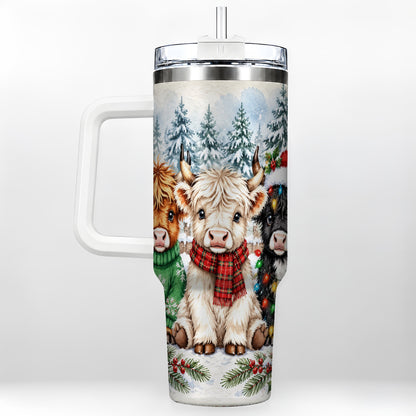 #pl[40oz|White] Christmas Highland Cattle 40oz Tumbler with Handle, Winter Travel Cup