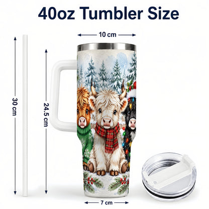 #pl[40oz|White] Christmas Highland Cattle 40oz Tumbler with Handle, Winter Travel Cup