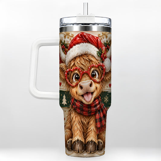 #pl[40oz|White] Funny Highland Cow 40oz Tumbler with Handle, Christmas Travel Cup