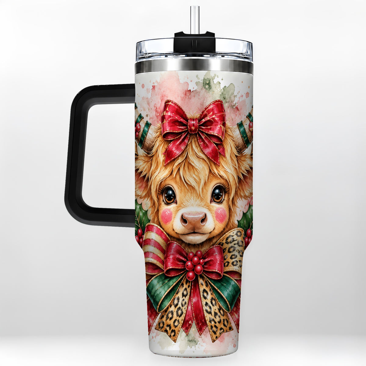 #pl[40oz|Black] Holiday Cow 40oz Tumbler, Highland Cow Tumbler, Stainless Steel Travel Cup