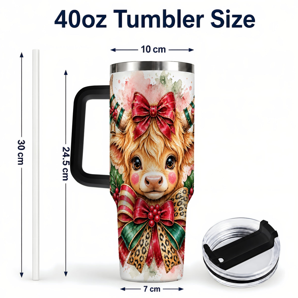 #pl[40oz|Black] Holiday Cow 40oz Tumbler, Highland Cow Tumbler, Stainless Steel Travel Cup