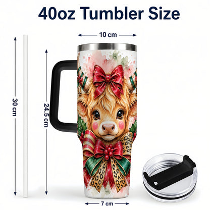 #pl[40oz|Black] Holiday Cow 40oz Tumbler, Highland Cow Tumbler, Stainless Steel Travel Cup
