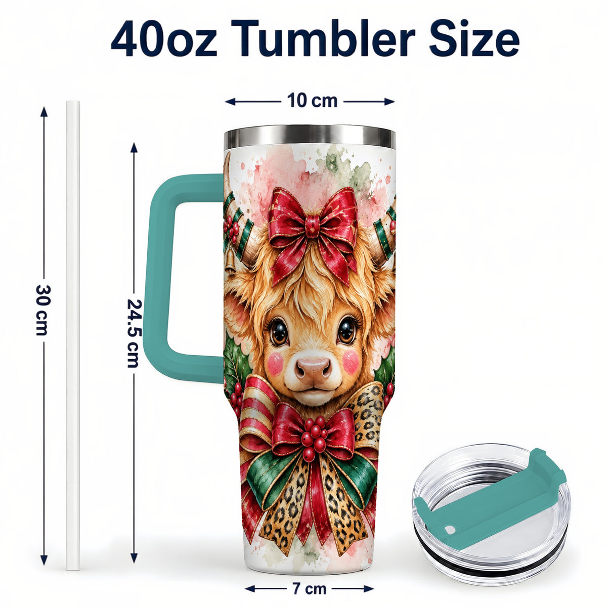 #pl[40oz|Green] Holiday Cow 40oz Tumbler, Highland Cow Tumbler, Stainless Steel Travel Cup