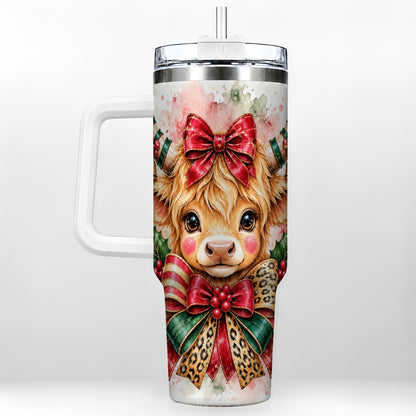 #pl[40oz|White] Holiday Cow 40oz Tumbler, Highland Cow Tumbler, Stainless Steel Travel Cup