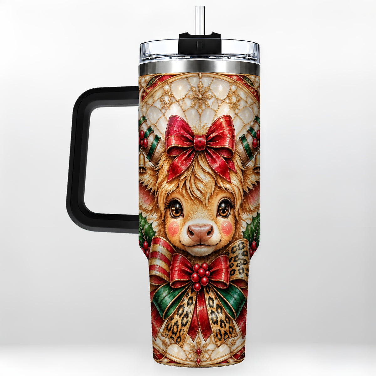 #pl[40oz|Black] Ornate Cow 40oz Tumbler, Christmas Cow Tumbler, Stainless Steel Travel Cup