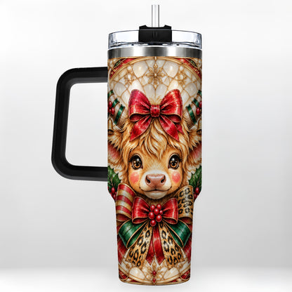 #pl[40oz|Black] Ornate Cow 40oz Tumbler, Christmas Cow Tumbler, Stainless Steel Travel Cup