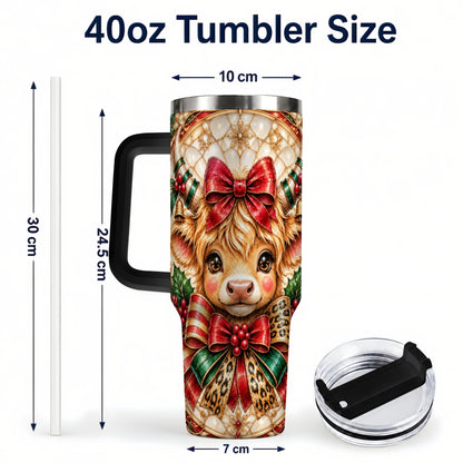 #pl[40oz|Black] Ornate Cow 40oz Tumbler, Christmas Cow Tumbler, Stainless Steel Travel Cup