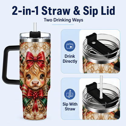 #pl[40oz|Black] Ornate Cow 40oz Tumbler, Christmas Cow Tumbler, Stainless Steel Travel Cup