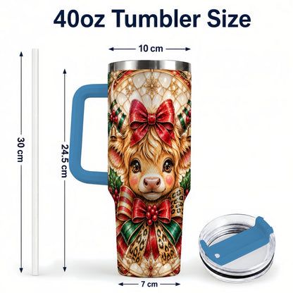 #pl[40oz|Blue] Ornate Cow 40oz Tumbler, Christmas Cow Tumbler, Stainless Steel Travel Cup