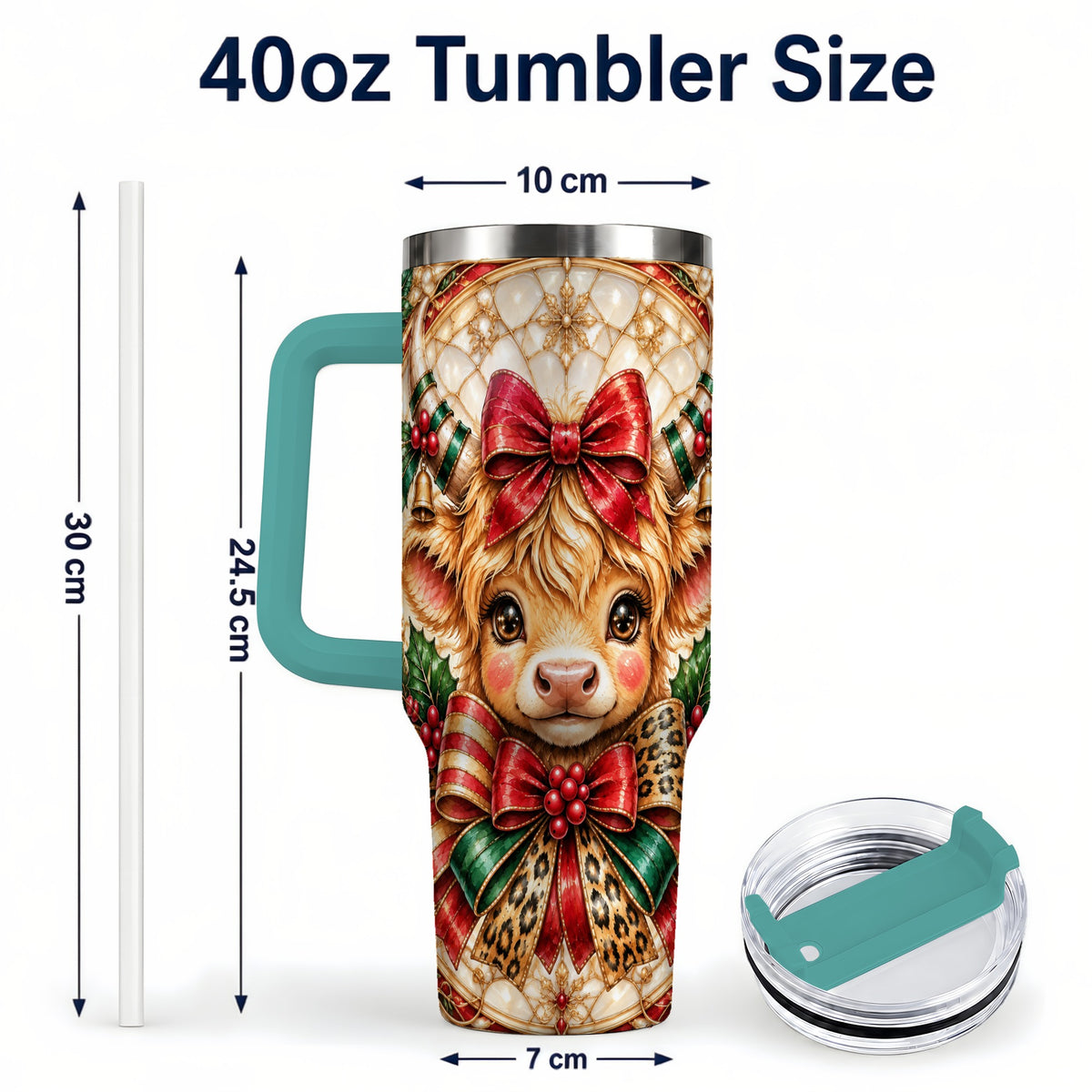 #pl[40oz|Green] Ornate Cow 40oz Tumbler, Christmas Cow Tumbler, Stainless Steel Travel Cup
