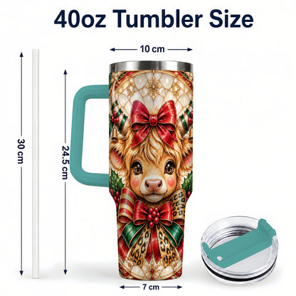 #pl[40oz|Green] Ornate Cow 40oz Tumbler, Christmas Cow Tumbler, Stainless Steel Travel Cup