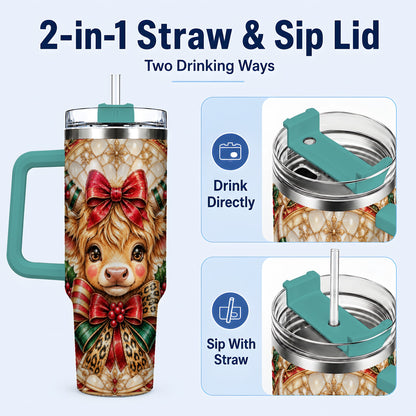#pl[40oz|Green] Ornate Cow 40oz Tumbler, Christmas Cow Tumbler, Stainless Steel Travel Cup