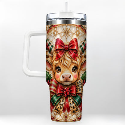 #pl[40oz|White] Ornate Cow 40oz Tumbler, Christmas Cow Tumbler, Stainless Steel Travel Cup