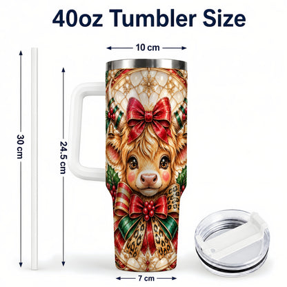 #pl[40oz|White] Ornate Cow 40oz Tumbler, Christmas Cow Tumbler, Stainless Steel Travel Cup