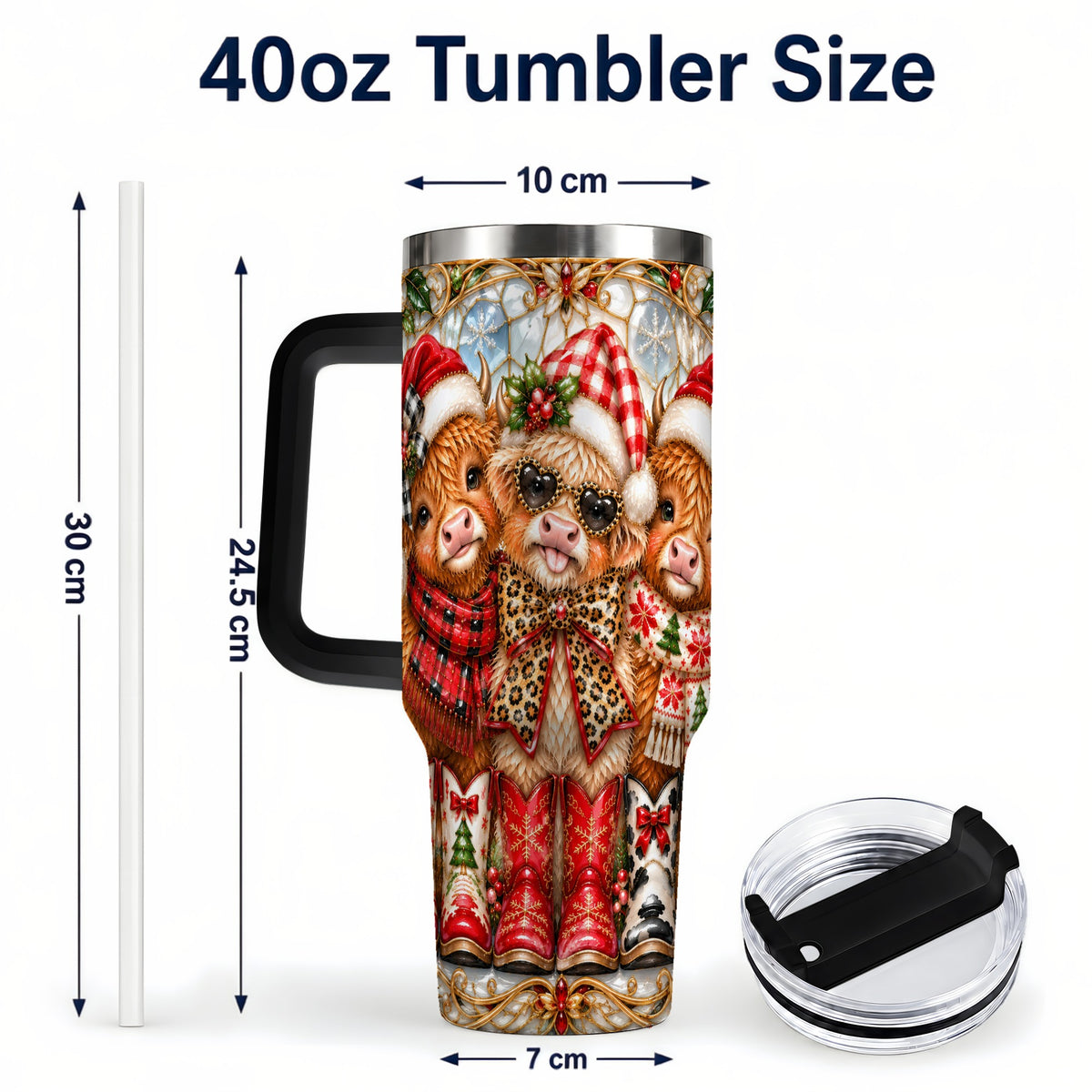 #pl[40oz|Black] Three Cow 40oz Tumbler, Christmas Cow Tumbler, Stainless Steel Travel Cup