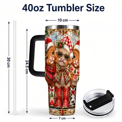 #pl[40oz|Black] Three Cow 40oz Tumbler, Christmas Cow Tumbler, Stainless Steel Travel Cup