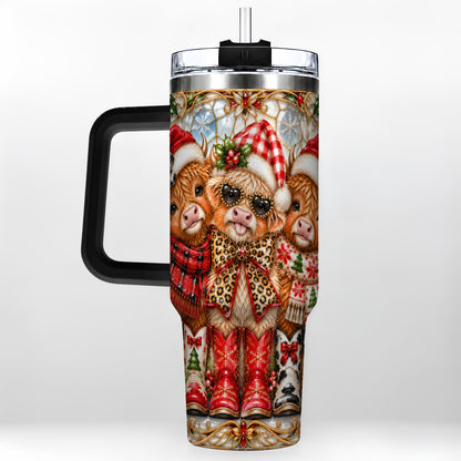 #pl[40oz|Black] Three Cow 40oz Tumbler, Christmas Cow Tumbler, Stainless Steel Travel Cup