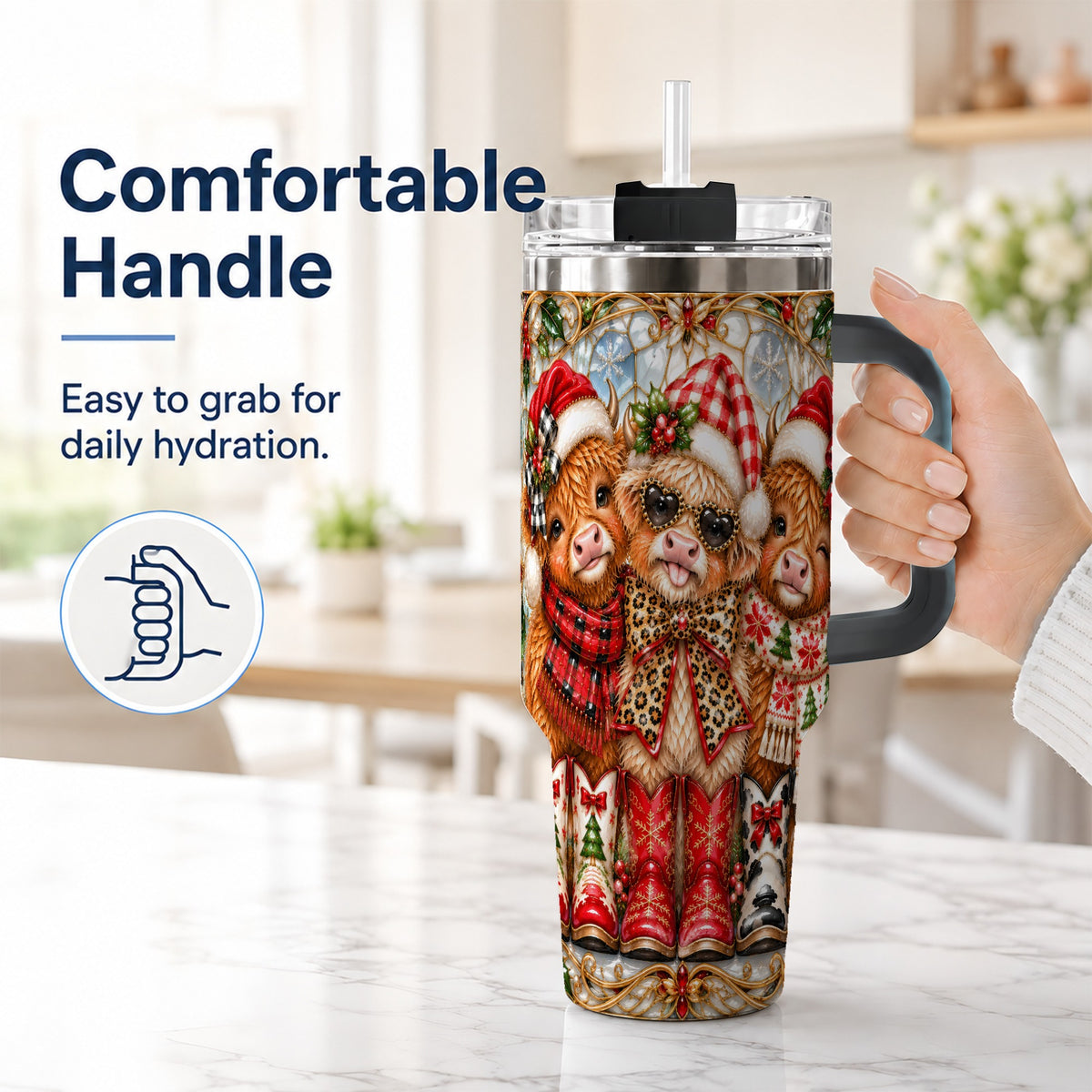 #pl[40oz|Black] Three Cow 40oz Tumbler, Christmas Cow Tumbler, Stainless Steel Travel Cup